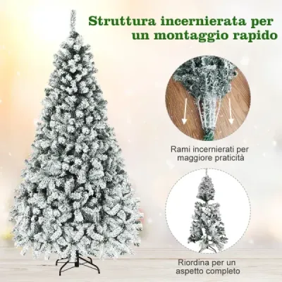 225 cm umelý vianočný stromček so snehovými a teplými bielymi LED svetlami Vianočný stromček ihly z PVC