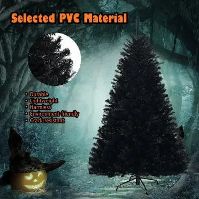 180 cm vysoký umelý skladací halloweensky vianočný stromček PVC hroty čierne