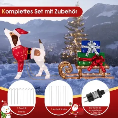 pes so saňami a darčekovými krabičkami Vianočná dekorácia so 170 teplými LED svetlami