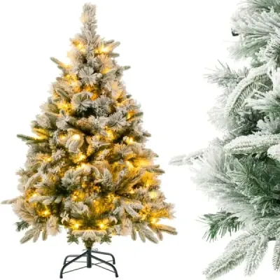136 cm umelý vianočný stromček so snehom a 150 teplými bielymi LED svetlami zelenými