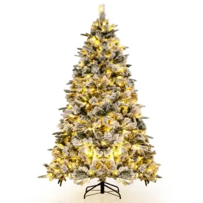 180 cm umelý vianočný stromček so snehom a 250 teplými bielymi LED svetlami zelenými