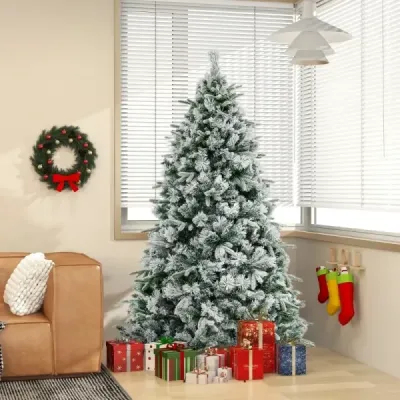 180 cm umelý vianočný stromček so snehom a 250 teplými bielymi LED svetlami zelenými