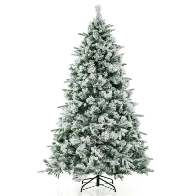 210 cm umelý vianočný stromček so snehom a osvetlenou jedľou s 300 teplými bielymi LED svetlami