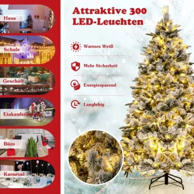 210 cm umelý vianočný stromček so snehom a osvetlenou jedľou s 300 teplými bielymi LED svetlami