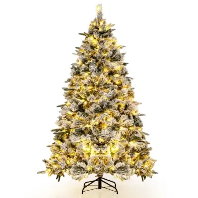 210 cm umelý vianočný stromček so snehom a osvetlenou jedľou s 300 teplými bielymi LED svetlami
