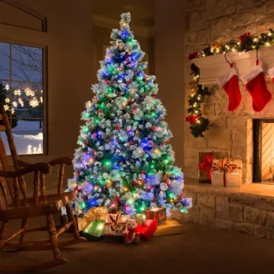 Ø125 x 215 cm Vianočný stromček s LED svetielkami Vianočný stromček s bobuľami zelená + biela