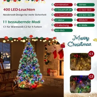 Ø125 x 215 cm Vianočný stromček s LED svetielkami Vianočný stromček s bobuľami zelená + biela