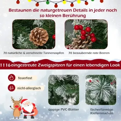 Ø125 x 215 cm Vianočný stromček s LED svetielkami Vianočný stromček s bobuľami zelená + biela