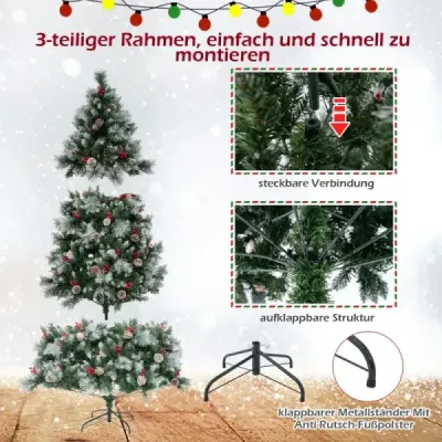 Ø125 x 215 cm Vianočný stromček s LED svetielkami Vianočný stromček s bobuľami zelená + biela