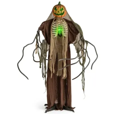 175 cm halloweenská tekvica s kostrou, strašidelným zvukom a podstavcom – halloweenská dekorácia so svietiacou hlavou