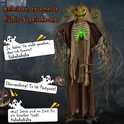 175 cm halloweenská tekvica s kostrou, strašidelným zvukom a podstavcom – halloweenská dekorácia so svietiacou hlavou