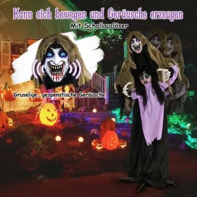 Halloween – animovaný upír, 160 cm, halloweenská dekorácia, stojaca, aktivovaná zvukom, so svietiacimi očami