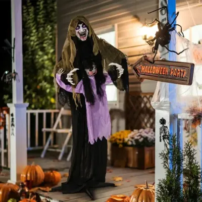 Halloween – animovaný upír, 160 cm, halloweenská dekorácia, stojaca, aktivovaná zvukom, so svietiacimi očami