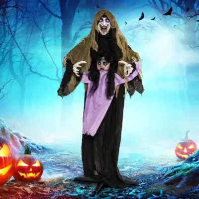 Halloween – animovaný upír, 160 cm, halloweenská dekorácia, stojaca, aktivovaná zvukom, so svietiacimi očami