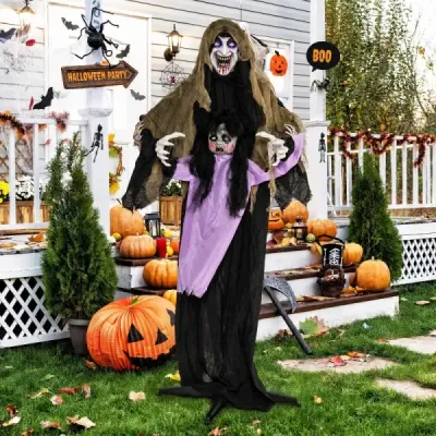 Halloween – animovaný upír, 160 cm, halloweenská dekorácia, stojaca, aktivovaná zvukom, so svietiacimi očami