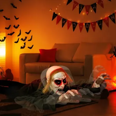 Halloweenská dekorácia do exteriéru – svietiaci zombie s desivým zvukom pre strašidelný dom v záhrade