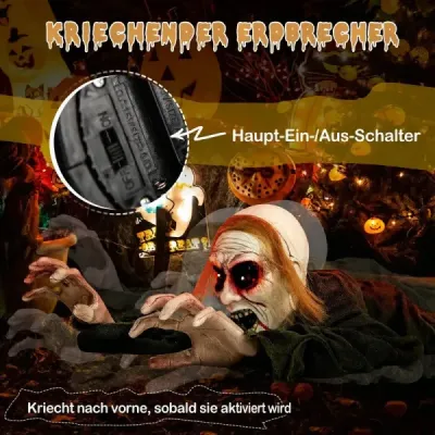Halloweenská dekorácia do exteriéru – svietiaci zombie s desivým zvukom pre strašidelný dom v záhrade