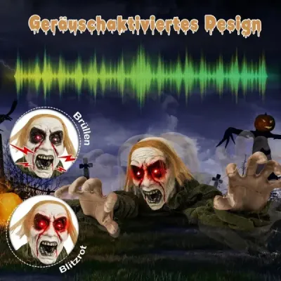 Halloweenská dekorácia do exteriéru – svietiaci zombie s desivým zvukom pre strašidelný dom v záhrade