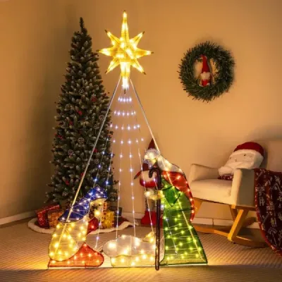 180 cm veľký betlehem s 240 teplými bielymi LED svetlami Vianočný betlehem