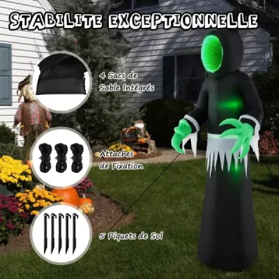 245CM vonkajšia halloweenska dekorácia LED nafukovací halloweensky duch bez ozdoby na tvár