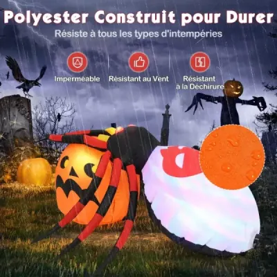 Nafukovací halloweensky pavúk s tekvicou a rotujúcimi LED svetlami Dekorácia strašidelného pavúka