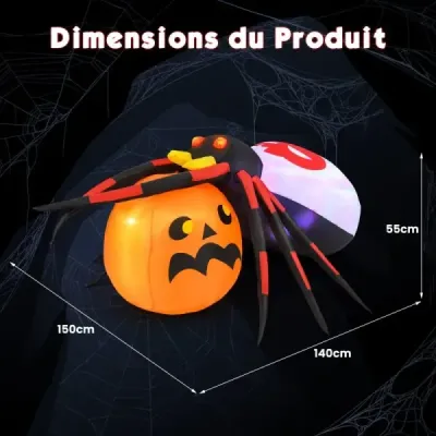 Nafukovací halloweensky pavúk s tekvicou a rotujúcimi LED svetlami Dekorácia strašidelného pavúka