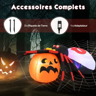 Nafukovací halloweensky pavúk s tekvicou a rotujúcimi LED svetlami Dekorácia strašidelného pavúka
