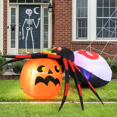 Nafukovací halloweensky pavúk s tekvicou a rotujúcimi LED svetlami Dekorácia strašidelného pavúka