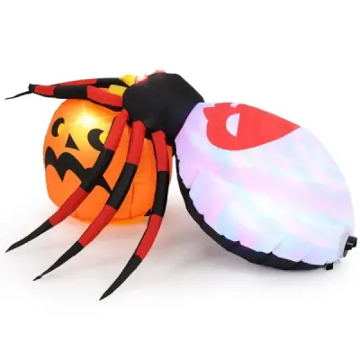 Nafukovací halloweensky pavúk s tekvicou a rotujúcimi LED svetlami Dekorácia strašidelného pavúka