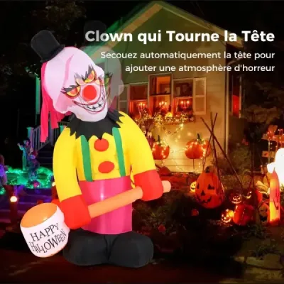 180CM Halloweenska dekorácia Vonkajší LED nafukovací klaun Halloweensky duch s krútiacou sa hlavou