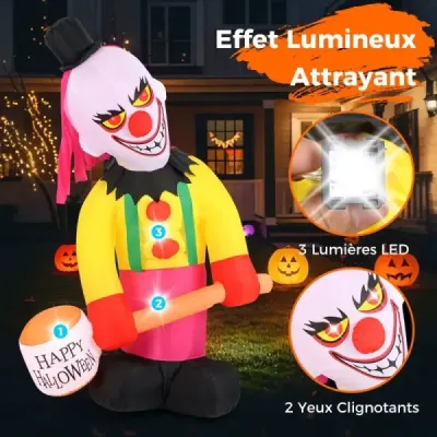 180CM Halloweenska dekorácia Vonkajší LED nafukovací klaun Halloweensky duch s krútiacou sa hlavou