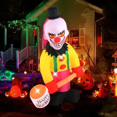 180CM Halloweenska dekorácia Vonkajší LED nafukovací klaun Halloweensky duch s krútiacou sa hlavou