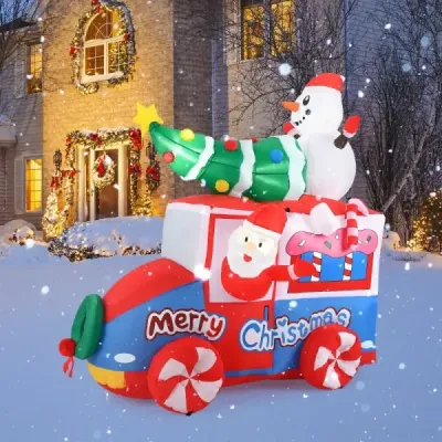 177cm nafukovacia vianočná dekorácia LED Santa Claus v aute vianočná dekorácia so snehuliakom