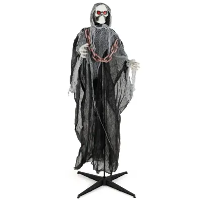 Halloweenská dekorácia do exteriéru – stojaca postava Smrť animatronická halloweenská dekorácia v podobe kostry
