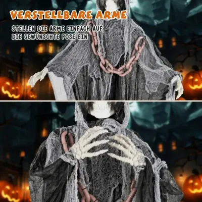 Halloweenská dekorácia do exteriéru – stojaca postava Smrť animatronická halloweenská dekorácia v podobe kostry