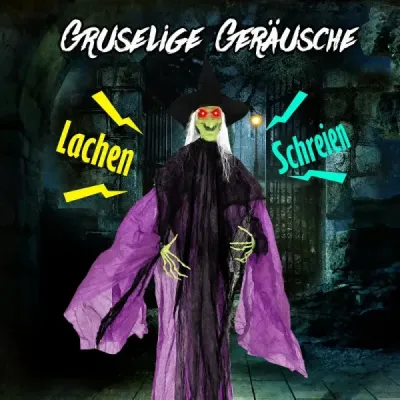 220 cm vysoká halloweenská čarodejnica so senzorom pohybu – animatronická čarodejnica so svietiacimi očami