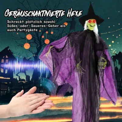 220 cm vysoká halloweenská čarodejnica so senzorom pohybu – animatronická čarodejnica so svietiacimi očami
