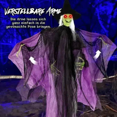 220 cm vysoká halloweenská čarodejnica so senzorom pohybu – animatronická čarodejnica so svietiacimi očami