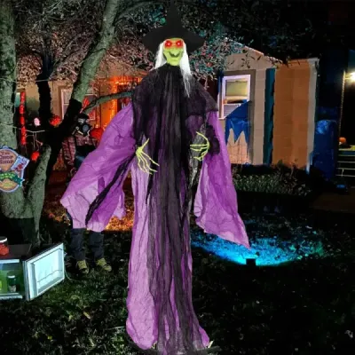 220 cm vysoká halloweenská čarodejnica so senzorom pohybu – animatronická čarodejnica so svietiacimi očami
