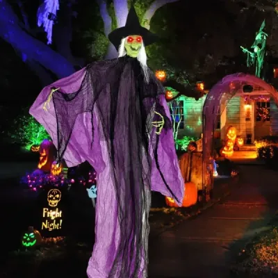 220 cm vysoká halloweenská čarodejnica so senzorom pohybu – animatronická čarodejnica so svietiacimi očami