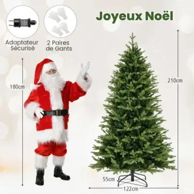 210 cm vysoký umelý vianočný stromček Vianočný stromček s 1646 koncami vetiev 470 LED svetiel Zelený