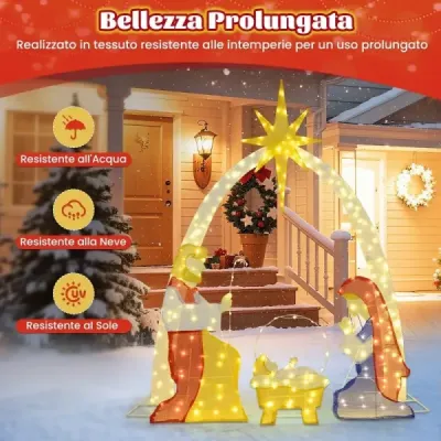 18m osvetlená betlehemská scéna, vopred zostavená vianočná dekorácia Svätej rodiny do záhrady, viacfarebná