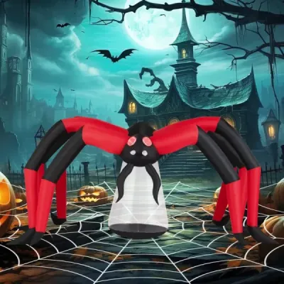 313 cm dlhý halloweensky nafukovací pavúk strašidelná dekorácia pavúka s červenými svetelnými očami a LED svetlom