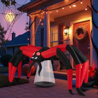 313 cm dlhý halloweensky nafukovací pavúk strašidelná dekorácia pavúka s červenými svetelnými očami a LED svetlom
