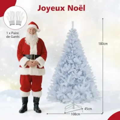 180 cm umelý vianočný stromček s 3-farebnými LED svetlami Vianočný stromček biely