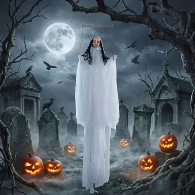 183 cm Halloween dekorácia so svietiacimi očami, dekorácia duchov so svetelným a zvukovým efektom