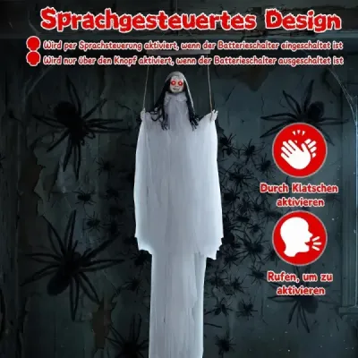 183 cm Halloween dekorácia so svietiacimi očami, dekorácia duchov so svetelným a zvukovým efektom