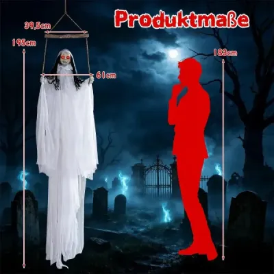 183 cm Halloween dekorácia so svietiacimi očami, dekorácia duchov so svetelným a zvukovým efektom