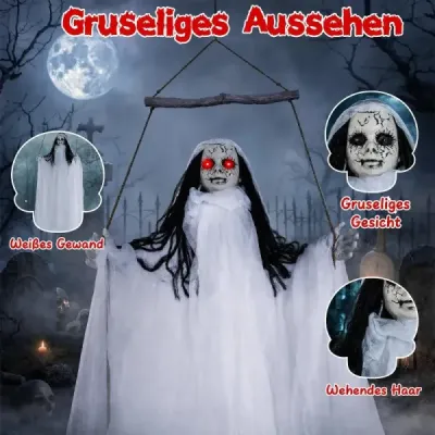 183 cm Halloween dekorácia so svietiacimi očami, dekorácia duchov so svetelným a zvukovým efektom