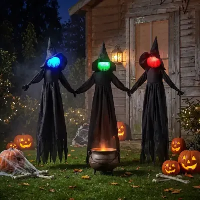 3 kusy halloweenskej čarodejníckej dekorácie, vonkajšie osvetlené halloweenske čarodejnice vyrobené z odolnej látky